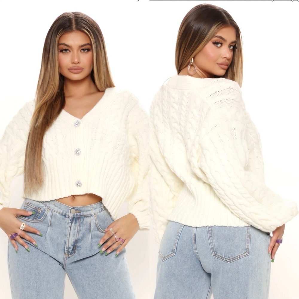 NWT! Fashion Nova Falling Head Over Heels Ivory Cable Knit Cardigan XL‎